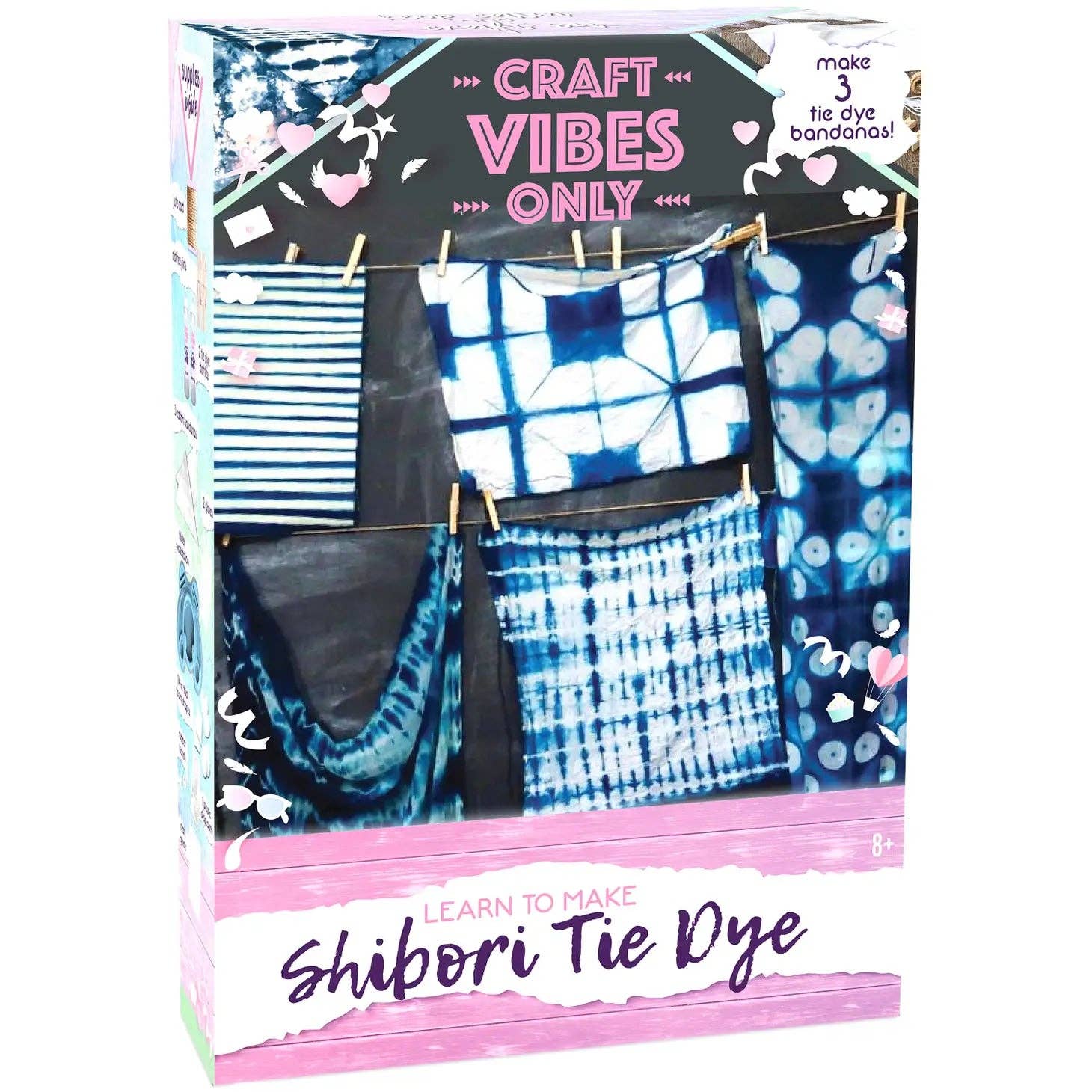 Craft Vibes Only Shibori Tie Dye- DIY Tie Dye Bandana Kit- Includes 3  Bandanas, Dye & All Supplies Needed- Beginner-Friendly Arts & Crafts Kit-  Gift for Tween, Teen- Craft for Kids Age