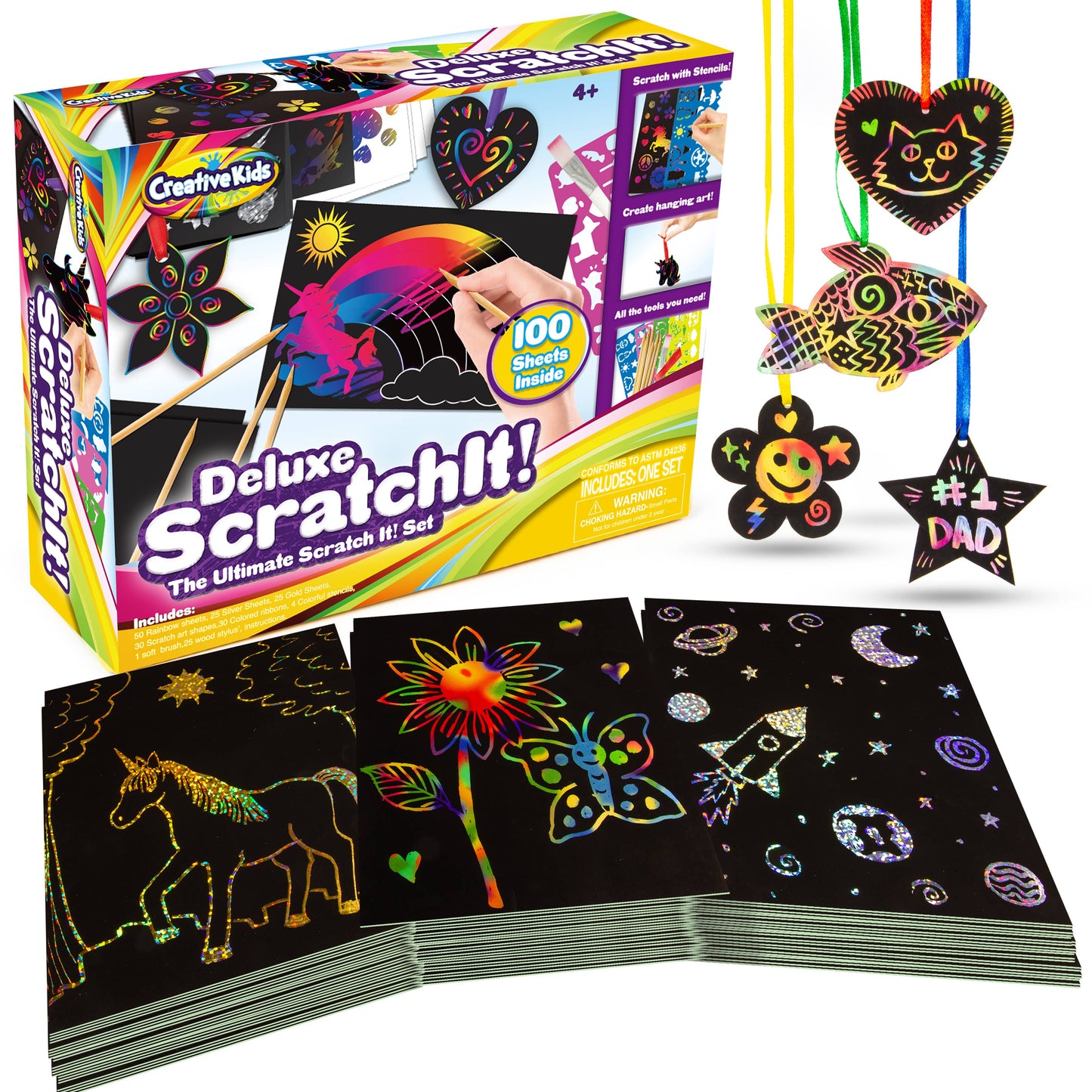 Creative Kids Rainbow Scratch Paper Craft Set - 185 Pieces – White